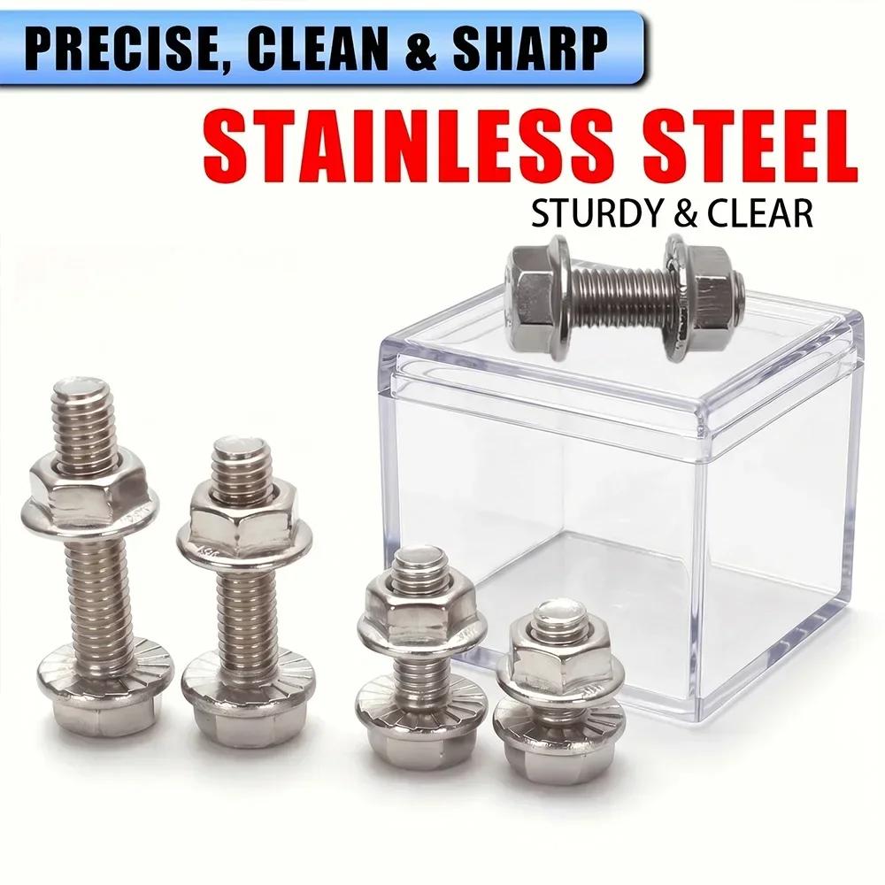 104 Pcs 304 Stainless Steel Hexagonal Flange Bolt and Nut Set, Sizes M5/M6/M8, Lengths: 10mm,12mm,16mm,20mm,25mm,30mm,35mm