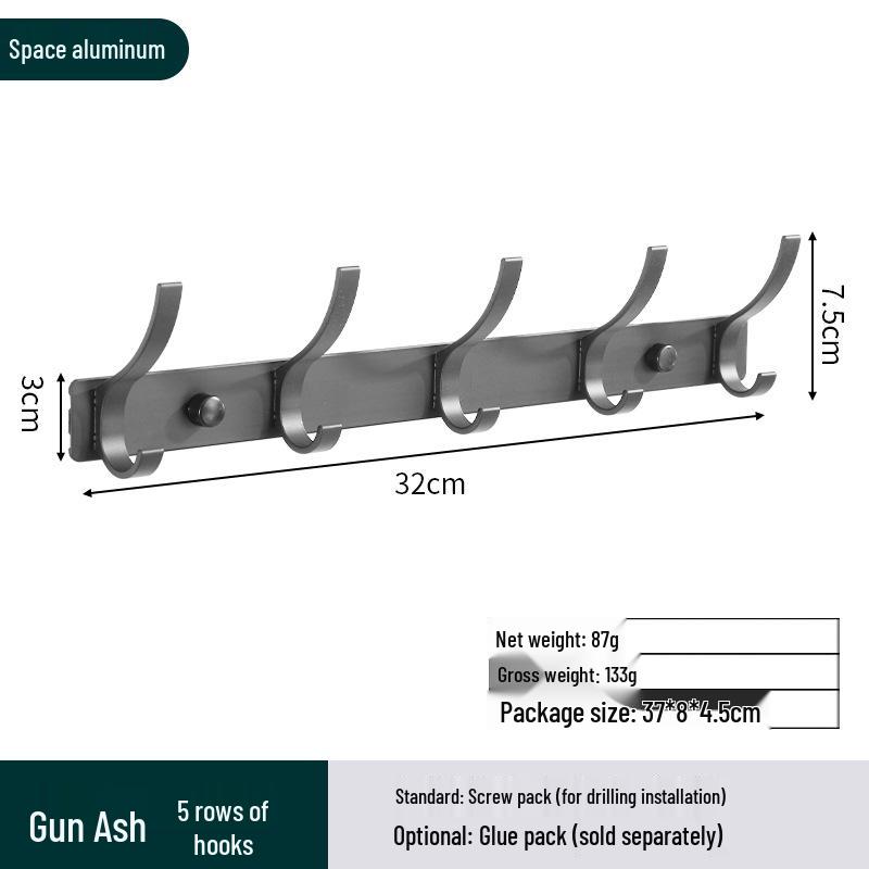 Space Aluminum No-Drill Clothes Hook for Bedroom/Bathroom Doors