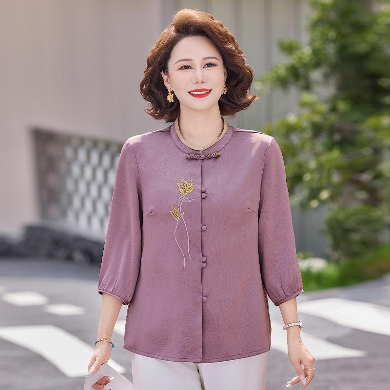 Spring Outfit: Chinese-Style Shirt for Middle-Aged Women - Festive Attire for Birthdays and Weddings