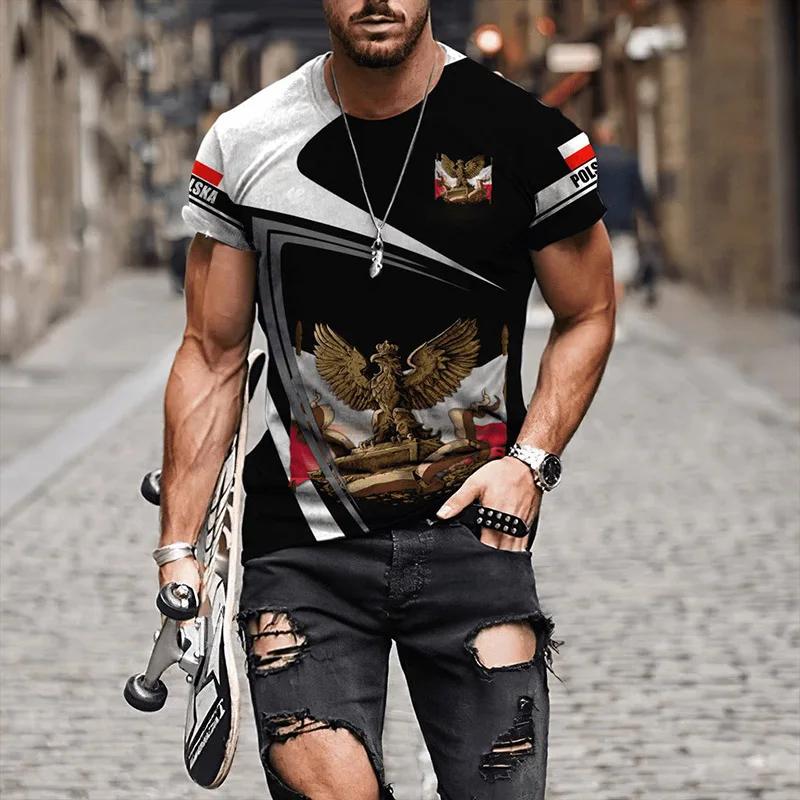 The Graphic 3D Full Print T-shirt With Flag of Poland Men Clothing Summer Short Sleeve Casual Oversized Tees Fashion Tops