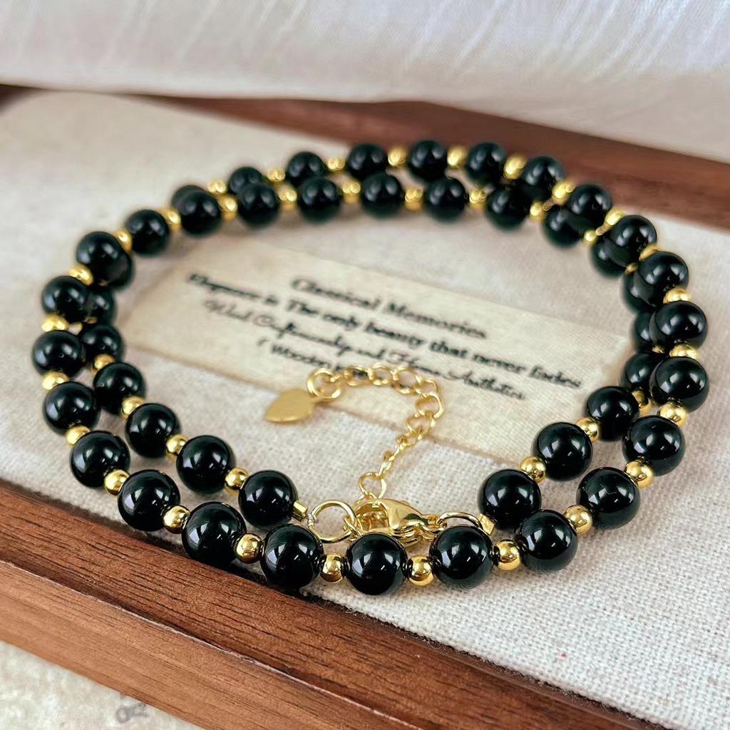 Retro Natural Black Agate Premium Feeling Collarbone Chain Necklace Atmosphere Feeling