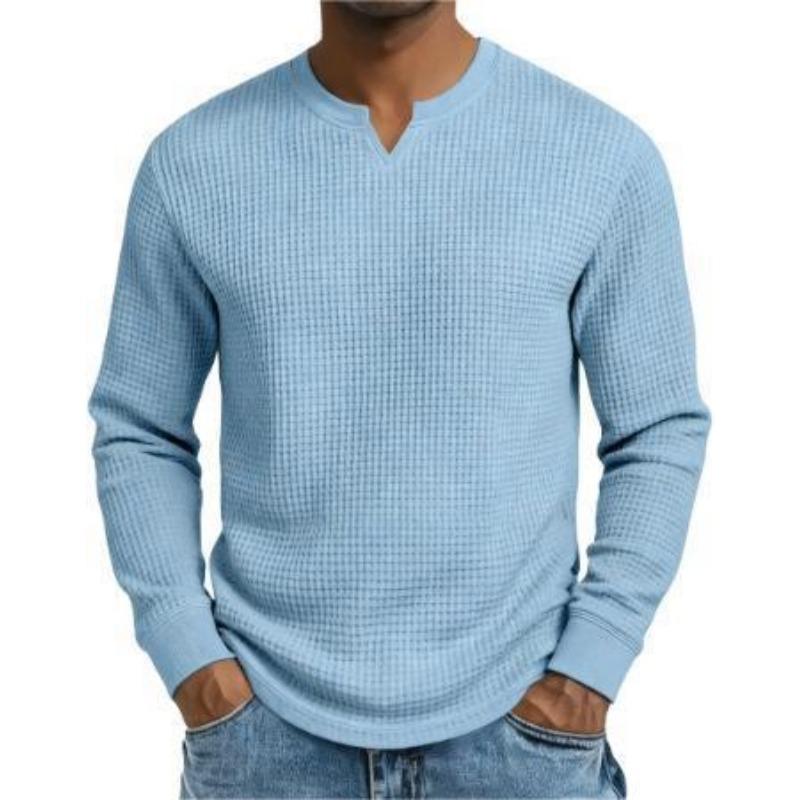 Camicia da Uomo a Maniche Lunghe in Maglia Waffle - Scollo a V, Tessuto Morbido e Traspirante, Vestibilità Rilassata per l'Uso Quotidiano Casual
