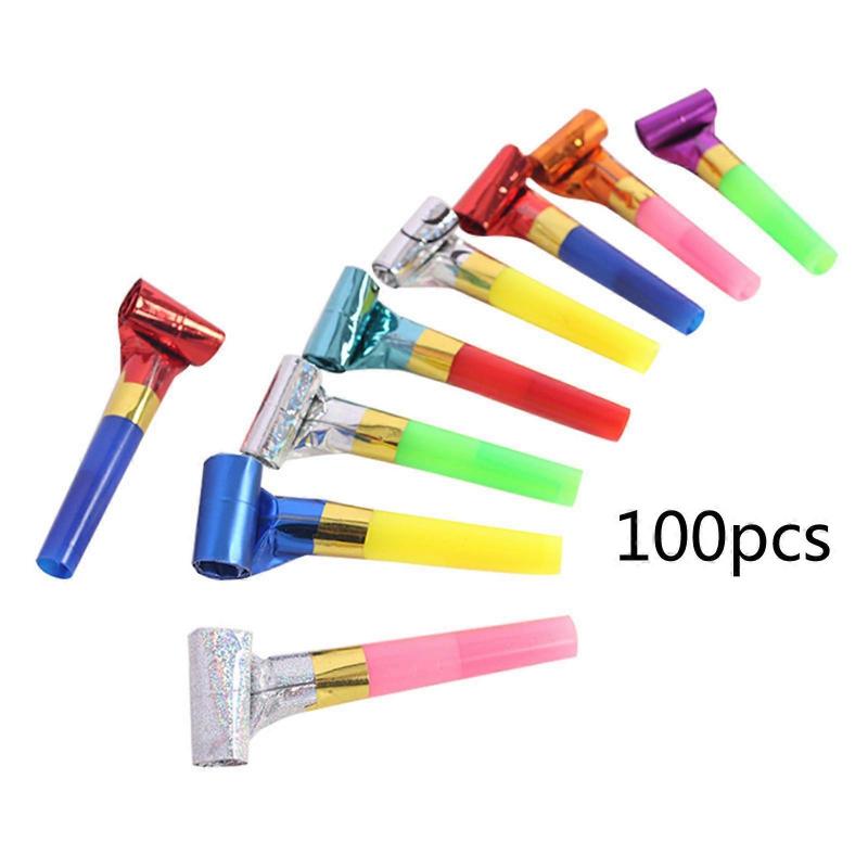 100 PCS Blowouts Noisemakers Funny Party Blowouts Blowers for Kids Assorted Color for Birthday Baby Shower New Year