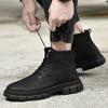 Men High Top Workwear Boots PU Low Heel Round Toe Lace Up Fashionable Classic Men Shoes
