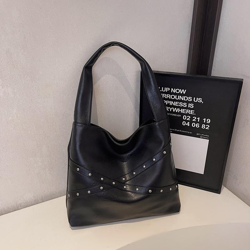 Women's Large Capacity PU Leather Solid Color Shoulder Bags 2025 Winter Retro Tote Bags Luxury Designer Trend Female Handbags