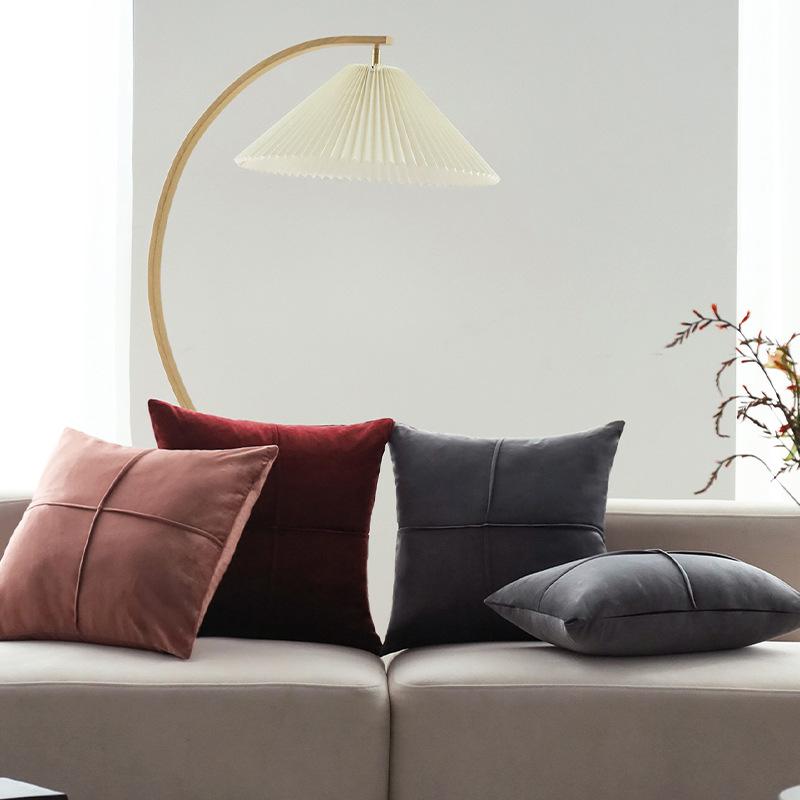 Capa de Almofada Sofá Luxo Leve Moderno Estilo Ins Nórdico Sala de Estar Veludo Cor Sólida Padrão Cruz Almofada Decoração Suave