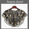 Short Mesh Shawl For Formal Clothes Feature Secure Sequins Detail Soft Polyester Cover Up Easy To Fold And Carry