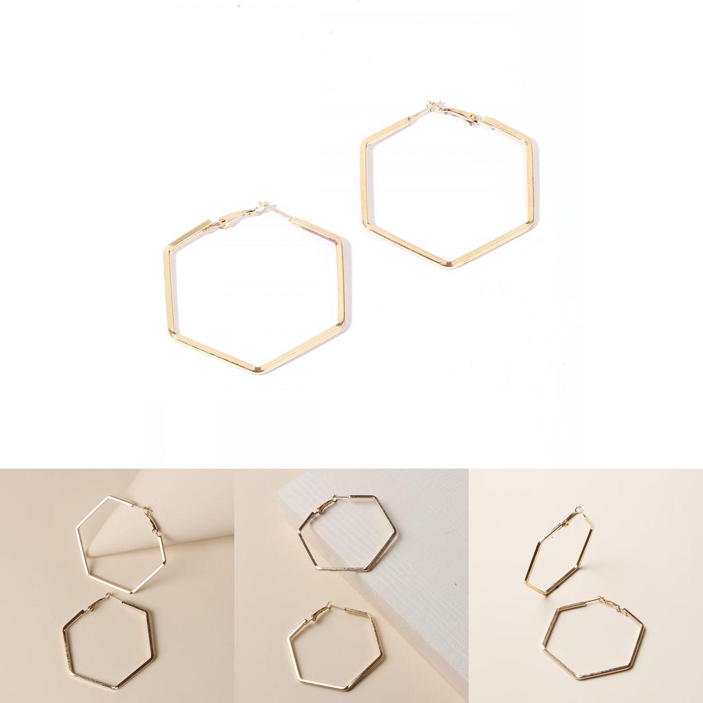 Contemporary Hexagon Geometric Ear Rings With Electroplated Gold For Stylish Office Wear