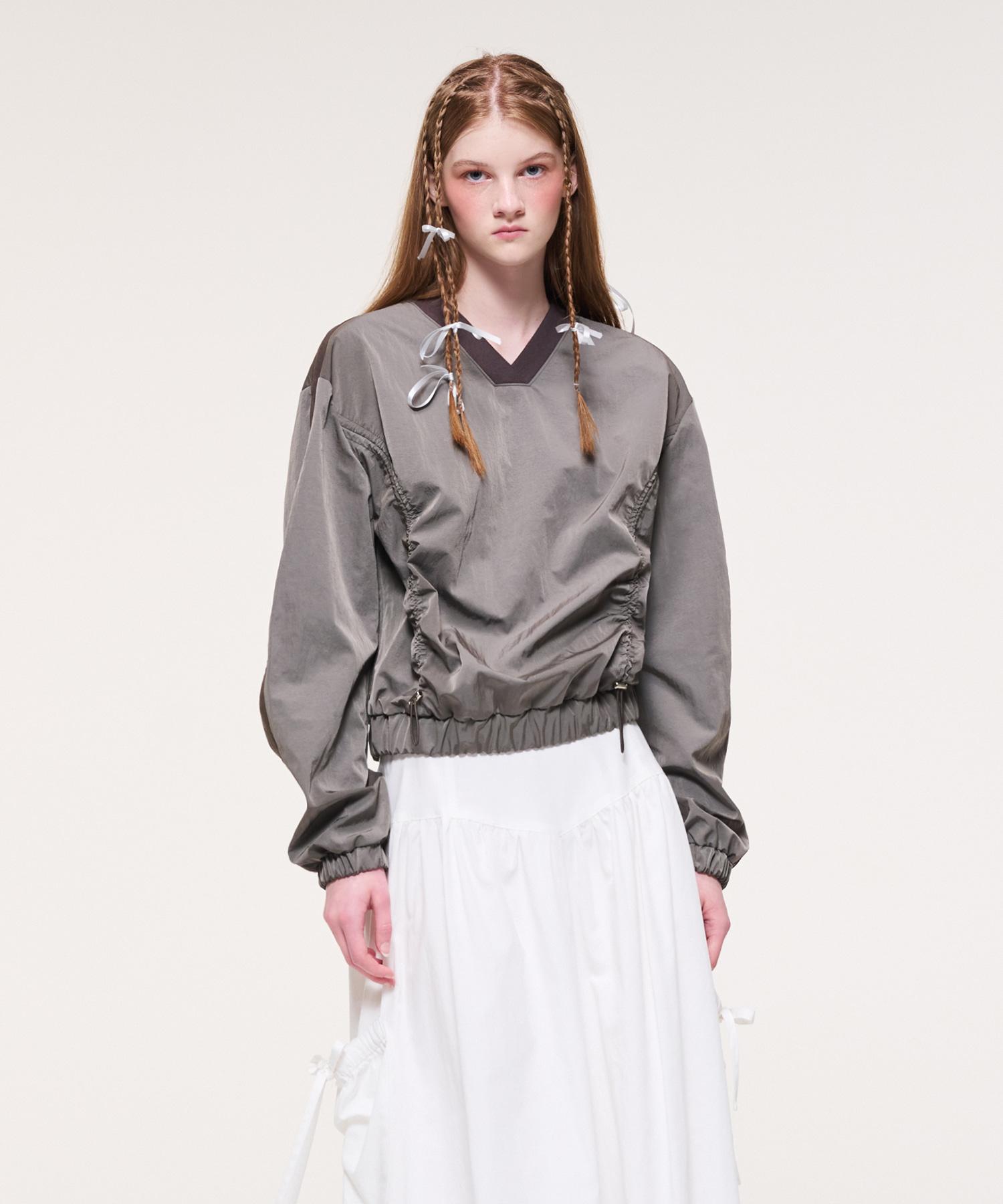 Топ Etmont с V-образным вырезом и сборками из нейлона, угольно-коричневый Charcoal Brown/Free