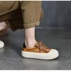Johnature Genuine Leather Casual Women's Shoes Versatile Lace Up Round Toe Thick Soled Flat Shoes