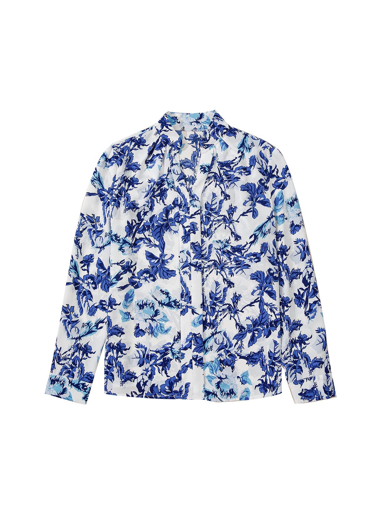 

Шийинг Осенний Ретро Цветочный Шифоновый Пуловер с V-образным вырезом для Женщин S небесно-голубой