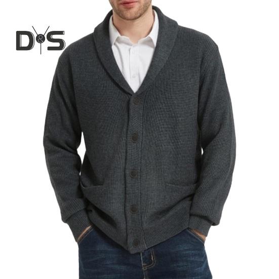 

Мужское шерстяное пальто с воротником-шалью, свитер, кардиган с карманами, мягкая теплая трикотажная зимняя куртка для работы, вечеринок и спорта XXL темно-серого