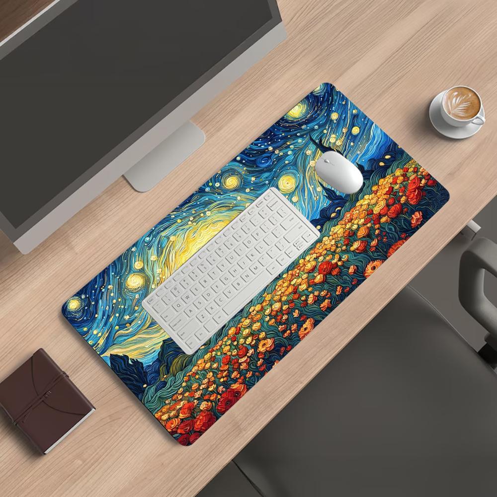Starry Night Flowers Landscape Mousepad Pc Accessories Desk Interior Gaming Mats Playmat Carpet Mouse Mat Desk Pad Office Decor