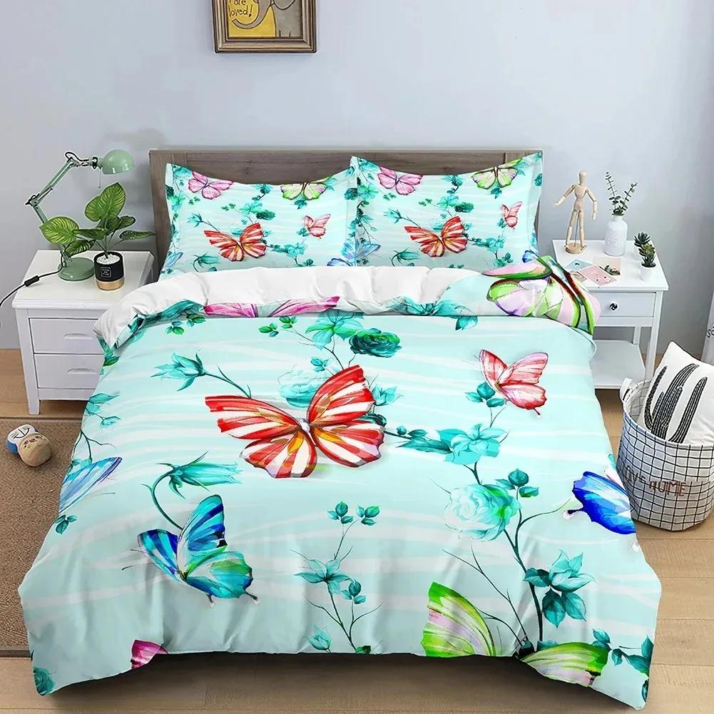 Butterfly Floral Beautiful Flower Bedding Set Boys Girls Twin Queen Size Duvet Cover Pillowcase Bed Boys Adult Home Textileextil