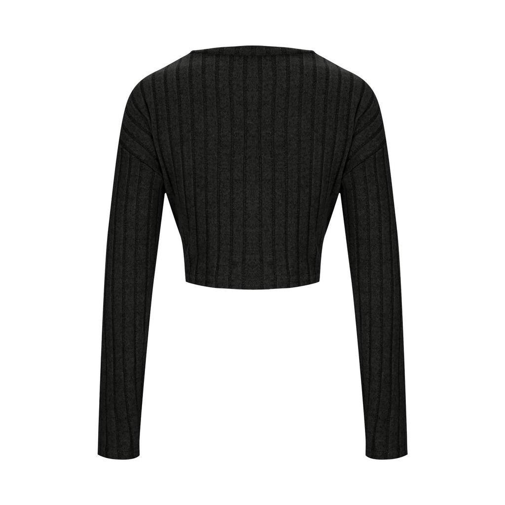 Women's Fashionable Solid Color Round Neck Long Sleeved Casual T-shirt Casual Top