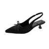 Fashion 2025 New Summer French Wine Patent Leather Mid-heel Overhead Sandals for Women Retro Skinny Heel Back Empty Shoes