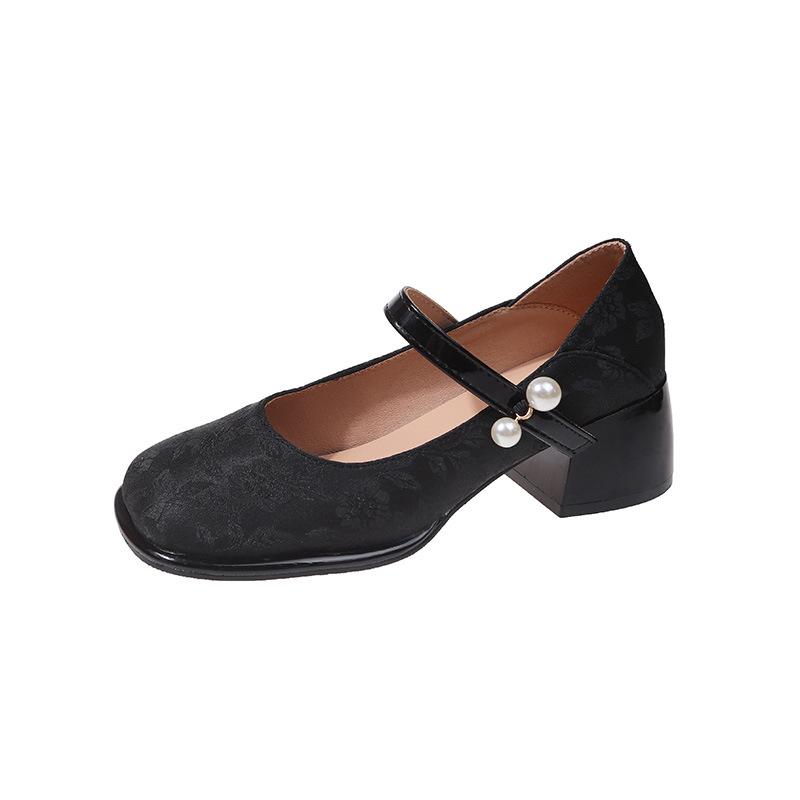 

Туфли Мэри Джейн Детские Новые Одинарные Туфли Женские Весенние Универсальные Средний Каблук Квадратный Каблук Поздний Вечер Ветер Нежные Туфли Женские 40 чёрный