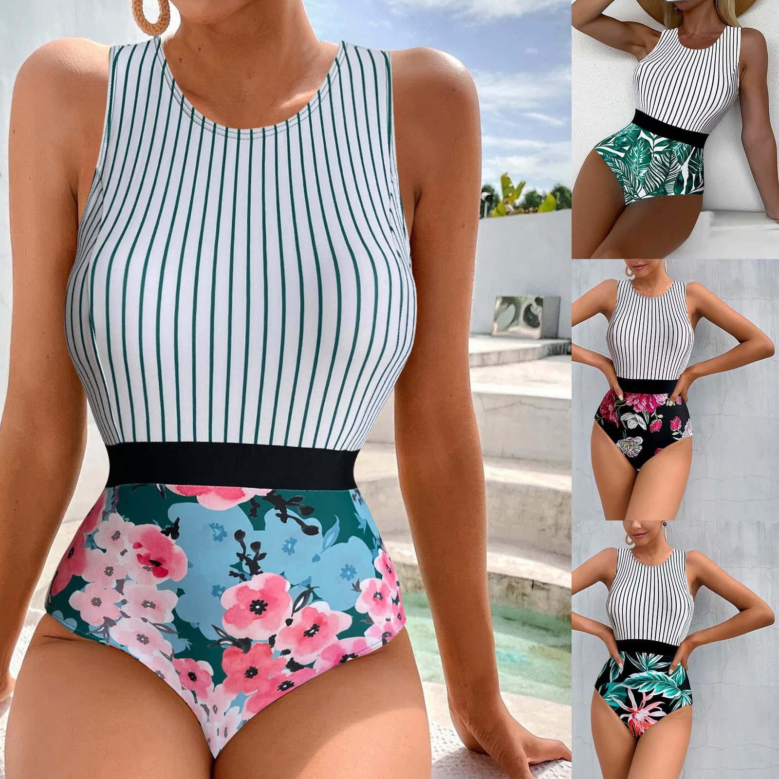 

Женский полосатый разноцветный бикини женский купальник купальник L зелёный