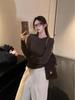Korean Retro Floral Henley Long Sleeve Slim Fit Women's Top for Autumn/Winter