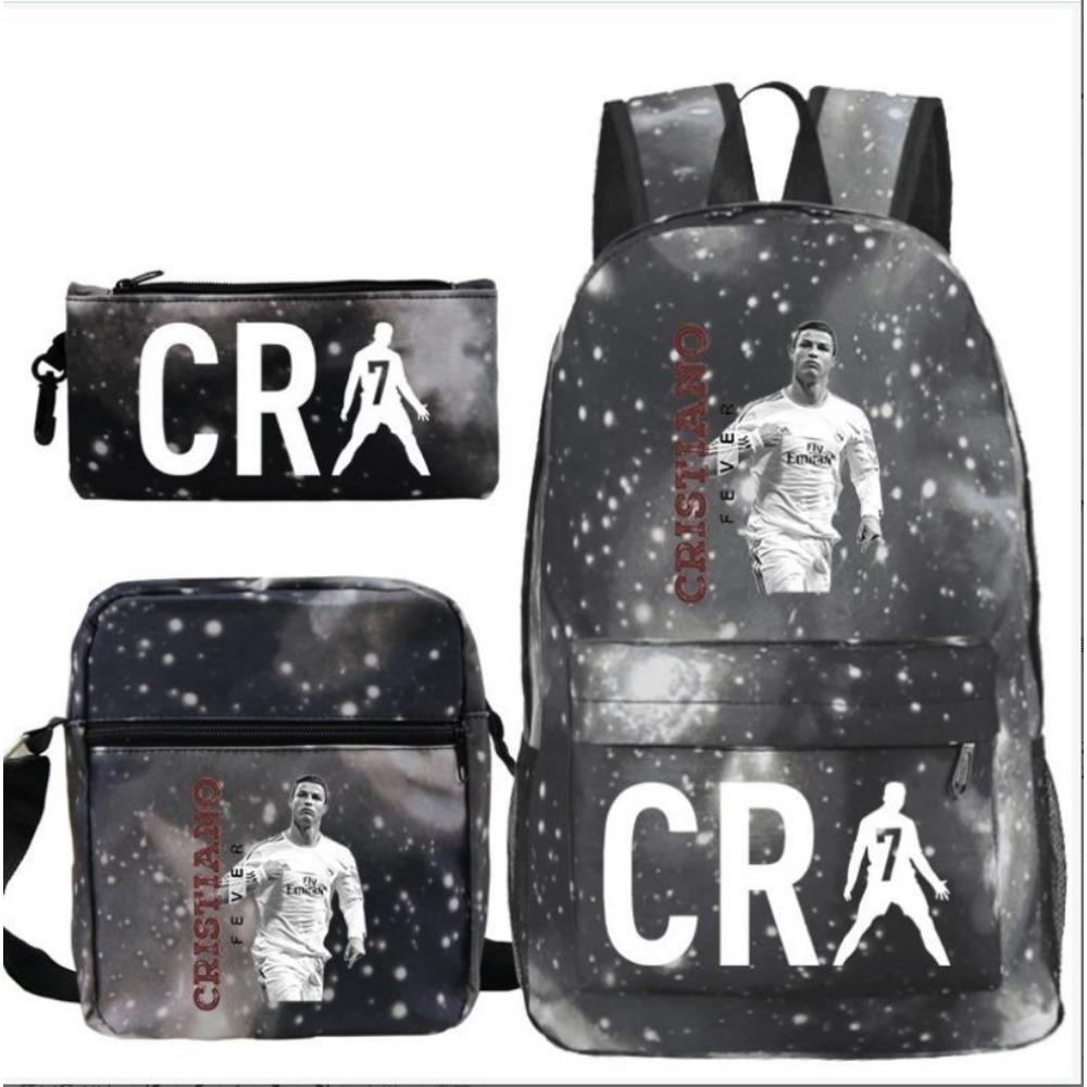 CR7C Luo Backpack Sports Peripheral Printed Backpack Children's Student School Bag Shoulder Bag Pencil Bag Three-piece Set