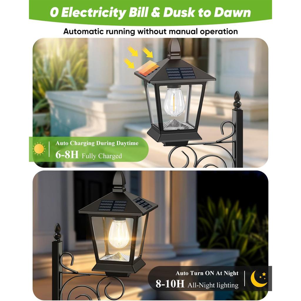 Outdoor Solar Planter Light IP65 Waterproof Vintage Solar Porch Light Auto On/off Sensor Front Porch Decor (No Flowers Included)