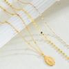 3 Pcs Minimalist Coin Pendant Necklace Set for Women Elegant Gold Color Jesus Print Design Multilayer Pearl Bead Chain Necklace