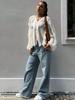 European and American V-Neck Layered Long-Sleeve Women's Spring/Summer Pullover Shirt