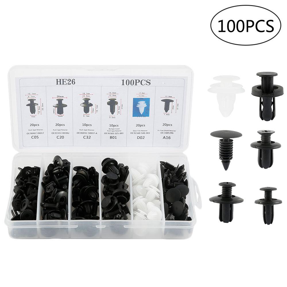 100 STÜCKE/Set Auto Befestigungsclips Set Universal Wiederverwendbar Kunststoff Türverkleidung Befestigungselemente Kit Mehrere Größen Auto Clips Set Autoreparatur