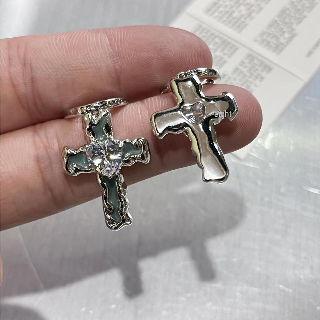 Niche Blue Drip Glaze Zircon Cross Ear Cuff - Women's Y2K Diamond-Studded Earrings
