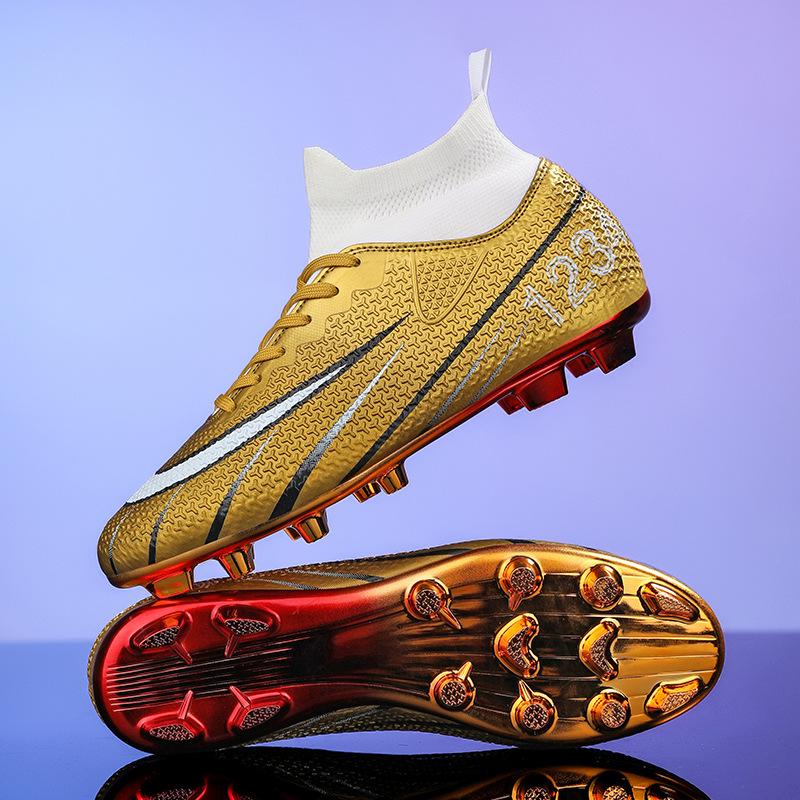 Ronaldo's New High-top Football Shoes Men's Broken Nails Children's Boys and Girls Adult Non-slip Competition Training Shoes