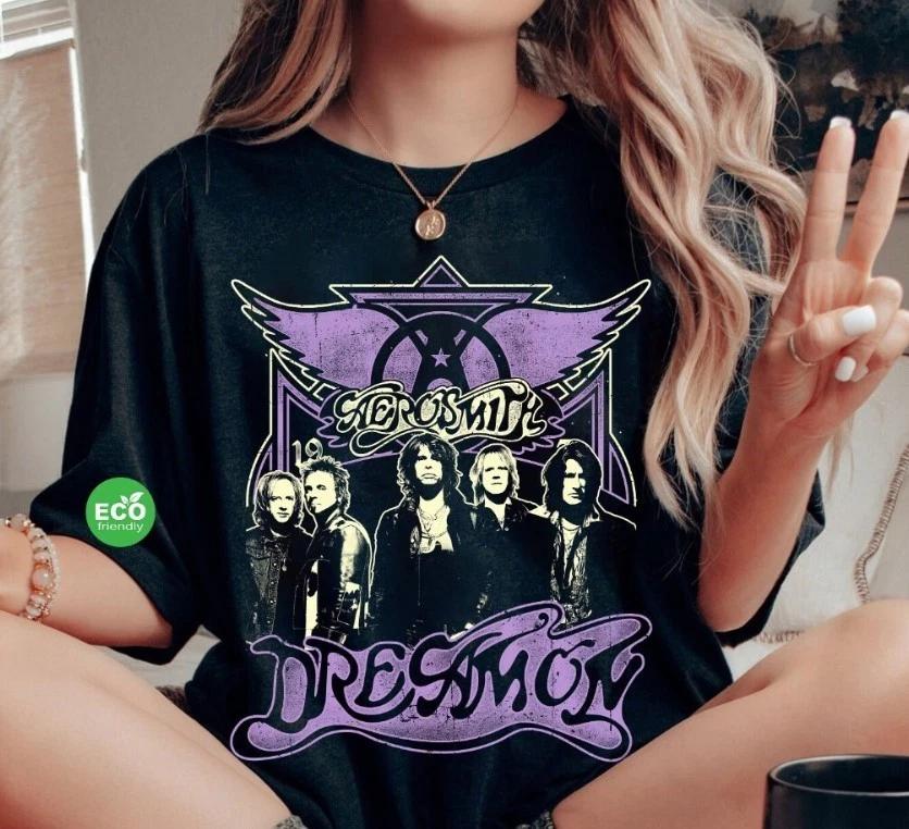 Vtg Aerosmith Dream on Band 100% Cotton T-shirt Mens Tees Top Black Cotton Unisex Size S