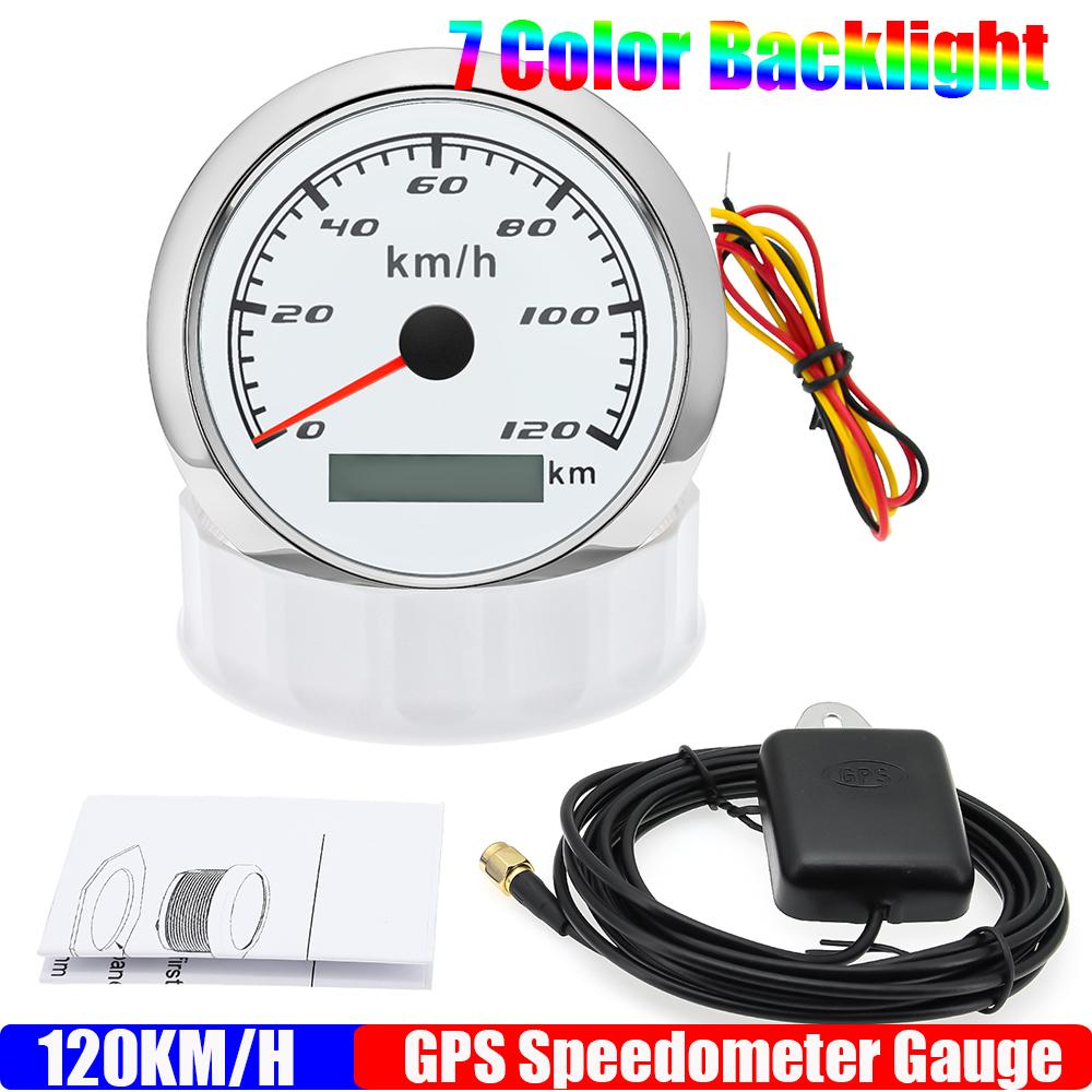 7 Color Light 60/120KMH 85MM GPS Speedometer Gauge Motorcycle Boat Car Truck Speed Gauge Meter with GPS Antenna Waterproof 9-32V