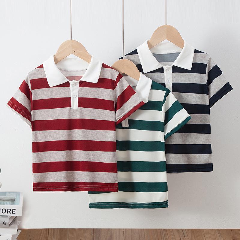 Kids' Striped Multicolor Polo Shirt - Boys' Gentleman Casual or Girls' Solid Short Sleeve Tee