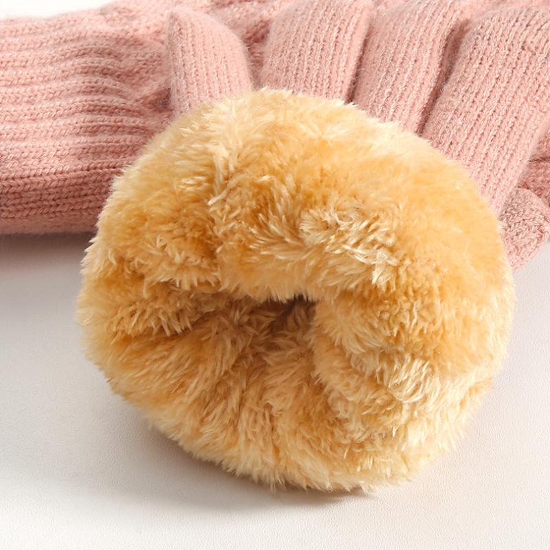 Women Autumn Winter Knit Gloves Double Layer Fleece Lined Thick Warm Minimalist Jacquard Touchscreen Gloves