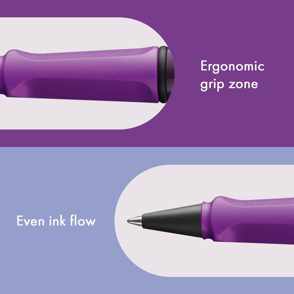 LAMY Safari Violet Blackberry Rollerball Pen Ergonomic Medium Line Width Comfortable for Long Writing Sessions Durable ASA Plastic Includes Black LAMY