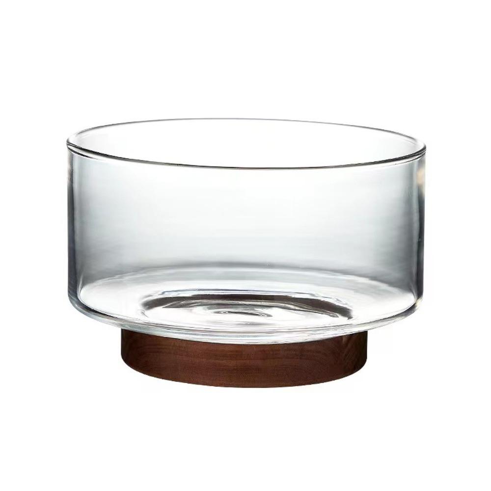 Wood Base Glass Fruit Bowl Transparent Glass Snack Storage Bowl Creative Salad Bowl Party