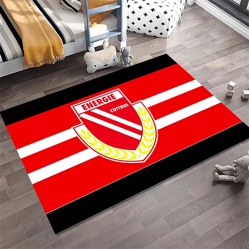 Tappeto Area Stampa Bandiera a Strisce Rosse Bianche Emblema Energie Cottbus Tappetino Rettangolare Antiscivolo Decorazione Ingresso Casa Tifoso di Calcio