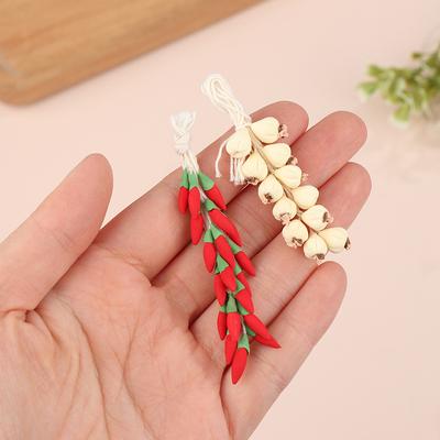 1String 1:12 Dollhouse Miniature Garlic Chili Pepper Whole String Condiment Kitchen Food Model Living Scene Decor Toy