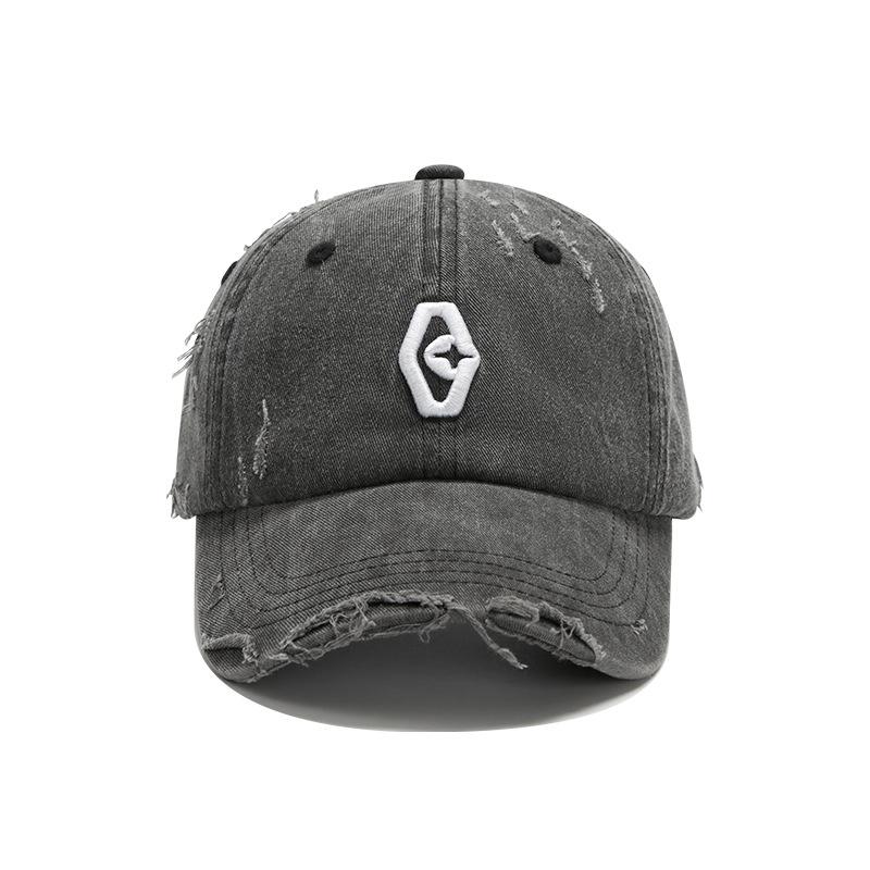 Washed gray cap, female broken edge, wide brim, soft top hat, letter sunscreen, baseball cap, male face is small and versatile