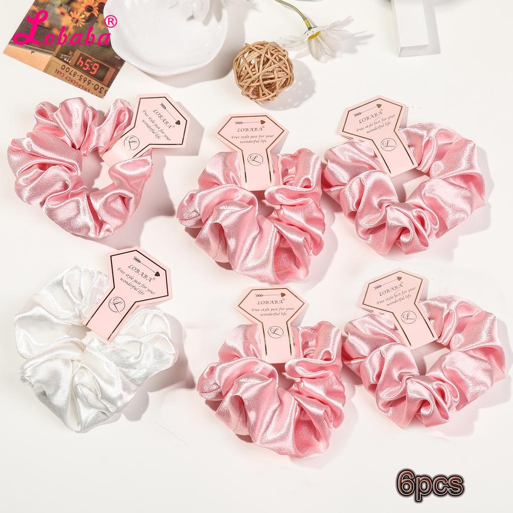Satin Bridesmaid Scrunchies,Hair Ties Set of 6 Bridal Proposal Gifts, Elastics Hair Ties for Bachelorette Party Favors