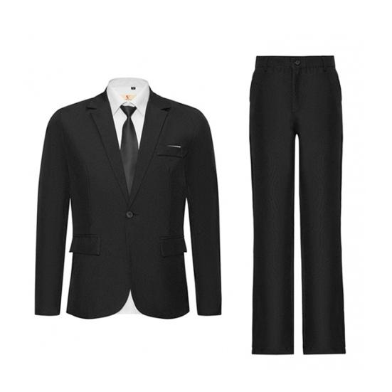 2Pcs/Set Long Sleeve Flap Pockets Single Button Solid Color Men Suit Slim Fit Lapel Blazer Straight Suit Pants Set