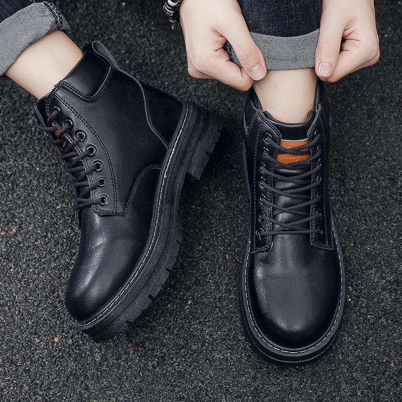 Big yellow boots men's autumn and winter new velvet Martin boots men's retro matte men's versatile casual trend high-top shoes