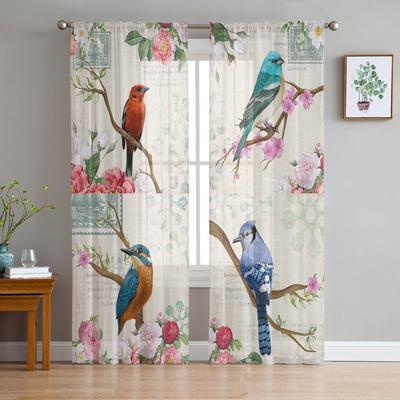 Vintage Flowers And Birds Tulle Curtains For Living Room Bedroom Decoration Transparent Chiffon Sheer Voile Window Curtain