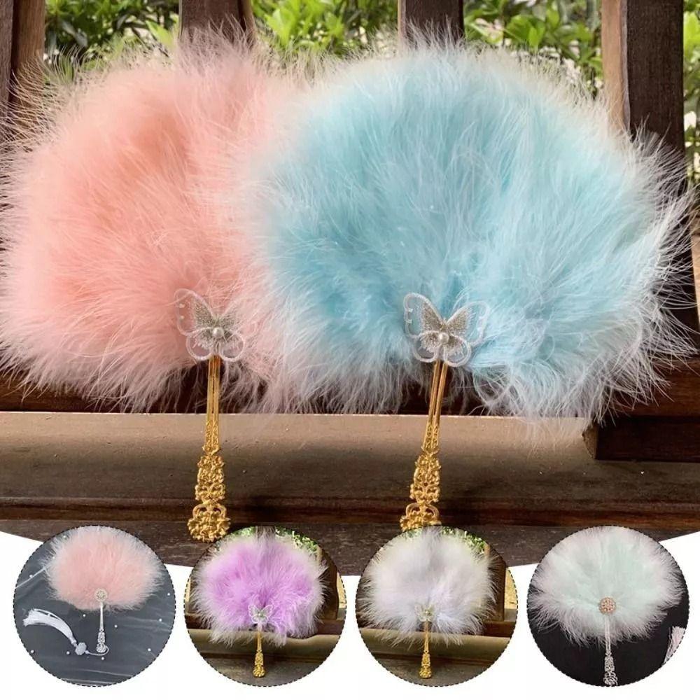 Colorful Craft Fan with Tassels Dance Hand Fan Portable Fairy Feather Fan