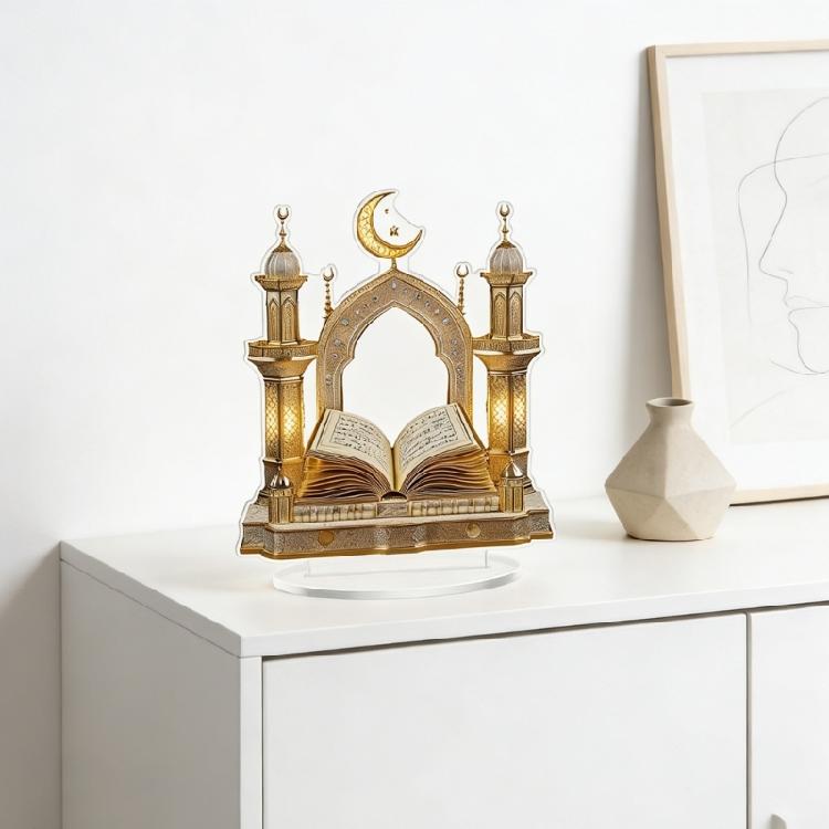 Islamic Eid Mubarak 2D Moon Castles and Quran Acrylic Table Sign Ornament for Ramadans Muslims Party Centerpieces Decors