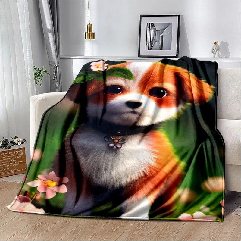 Lindo perro de dibujos animados Husky, Samoye, Chihuahua, Koki Pomeranian, manta suave para el hogar, dormitorio, funda de sofá, manta para niños