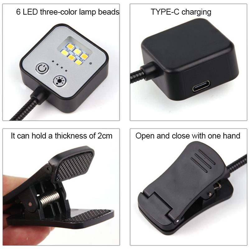 LED Desk Lamp Rechargeable USB Light Flexible Portable Book Clip Light Bedroom Table Reading Eye Protection Study Table Lamps