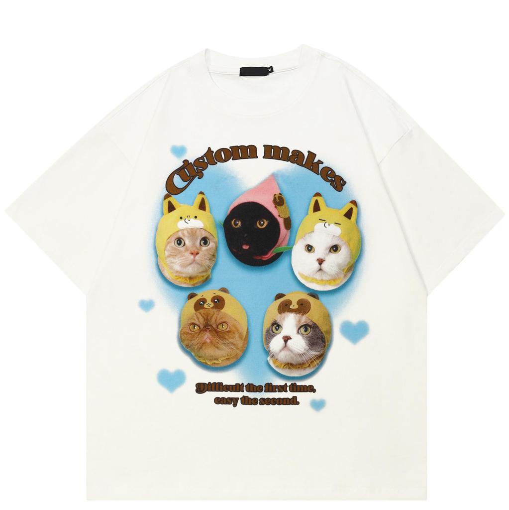 Streetwear Lovely Cats Graphic T-Shirt Cotton Unisex Tops Tees Summer Short Sleeves T Shirt