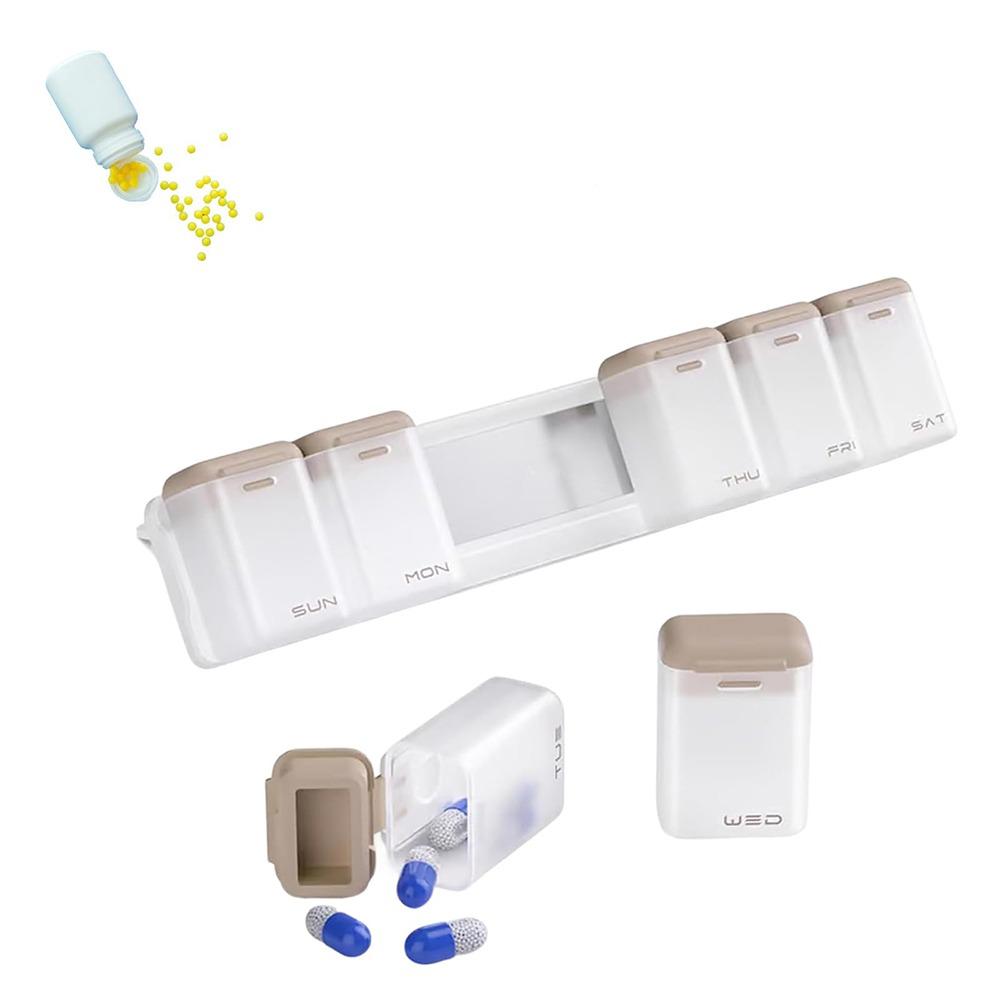 

Large Capacity Weekly Pill Organizer Magnetic Portable Medicine Container Holder for Elders Brown