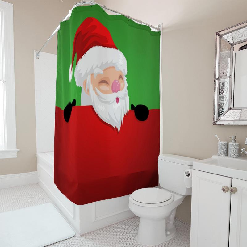 TU Shower Curtain Christmas Santa Claus Festive Holiday Bathroom Decor Waterproof Fabric Xmas Pattern Backdrop Home Decoration G